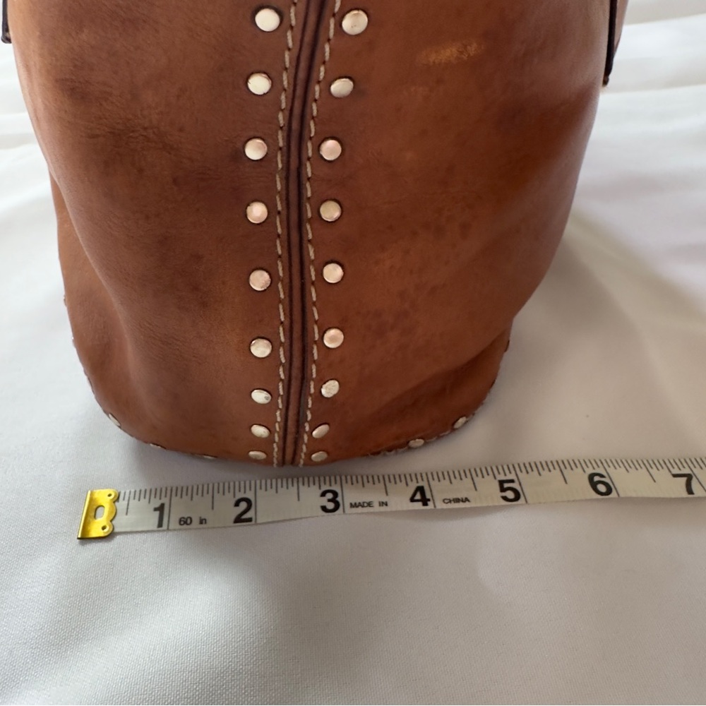 MICHAEL KORS Cognac Brown Gold Studded Leather Shoulder Tote Bag - Picture 8 of 16